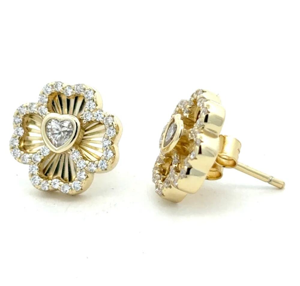 Moissanite Stone Ring 14K Gold Plated 925 Sterling Silver Leaf Earrings